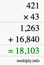 How to calculate 421 times 43 using long multiplication