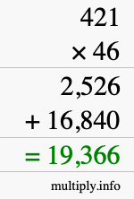 How to calculate 421 times 46 using long multiplication