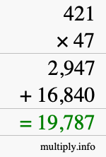 How to calculate 421 times 47 using long multiplication