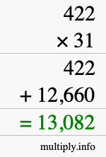 How to calculate 422 times 31 using long multiplication How to calculate 422 times 31 using long multiplication
