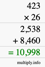 How to calculate 423 times 26 using long multiplication