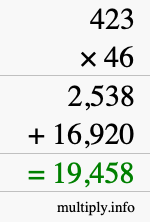 How to calculate 423 times 46 using long multiplication