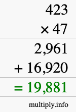 How to calculate 423 times 47 using long multiplication