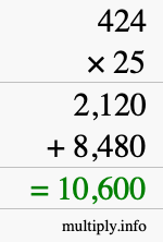 How to calculate 424 times 25 using long multiplication How to calculate 424 times 25 using long multiplication