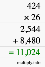 How to calculate 424 times 26 using long multiplication