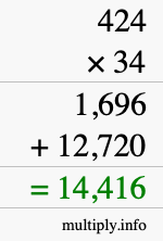 How to calculate 424 times 34 using long multiplication