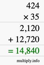 How to calculate 424 times 35 using long multiplication How to calculate 424 times 35 using long multiplication