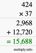 How to calculate 424 times 37 using long multiplication