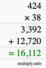 How to calculate 424 times 38 using long multiplication