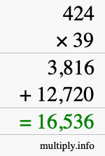 How to calculate 424 times 39 using long multiplication