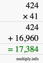 How to calculate 424 times 41 using long multiplication