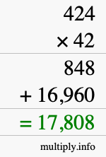 How to calculate 424 times 42 using long multiplication