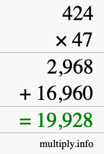 How to calculate 424 times 47 using long multiplication