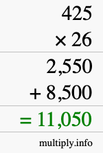 How to calculate 425 times 26 using long multiplication