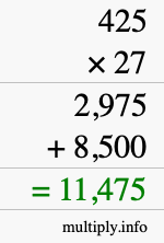 How to calculate 425 times 27 using long multiplication How to calculate 425 times 27 using long multiplication