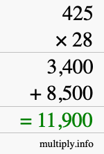 How to calculate 425 times 28 using long multiplication How to calculate 425 times 28 using long multiplication