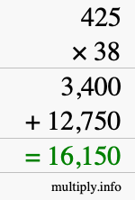 How to calculate 425 times 38 using long multiplication
