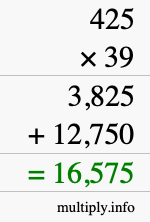 How to calculate 425 times 39 using long multiplication
