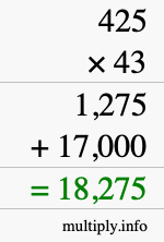 How to calculate 425 times 43 using long multiplication