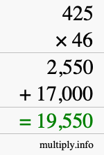 How to calculate 425 times 46 using long multiplication