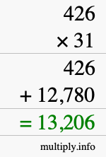 How to calculate 426 times 31 using long multiplication