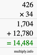 How to calculate 426 times 34 using long multiplication