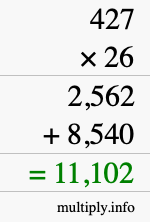 How to calculate 427 times 26 using long multiplication