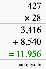 How to calculate 427 times 28 using long multiplication