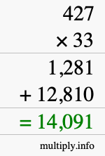 How to calculate 427 times 33 using long multiplication
