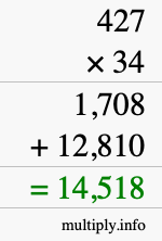 How to calculate 427 times 34 using long multiplication