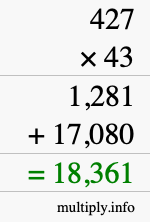 How to calculate 427 times 43 using long multiplication