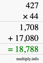 How to calculate 427 times 44 using long multiplication