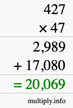 How to calculate 427 times 47 using long multiplication