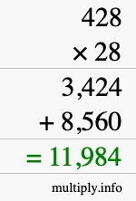 How to calculate 428 times 28 using long multiplication
