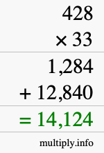 How to calculate 428 times 33 using long multiplication