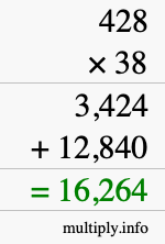 How to calculate 428 times 38 using long multiplication