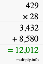 How to calculate 429 times 28 using long multiplication