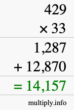 How to calculate 429 times 33 using long multiplication