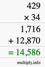 How to calculate 429 times 34 using long multiplication