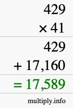 How to calculate 429 times 41 using long multiplication