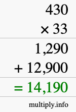 How to calculate 430 times 33 using long multiplication