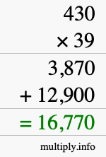 How to calculate 430 times 39 using long multiplication