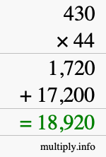 How to calculate 430 times 44 using long multiplication