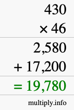 How to calculate 430 times 46 using long multiplication