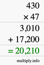 How to calculate 430 times 47 using long multiplication
