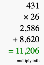 How to calculate 431 times 26 using long multiplication
