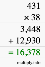 How to calculate 431 times 38 using long multiplication