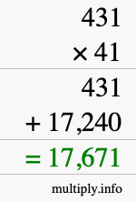 How to calculate 431 times 41 using long multiplication