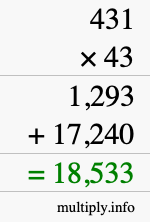 How to calculate 431 times 43 using long multiplication