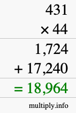 How to calculate 431 times 44 using long multiplication